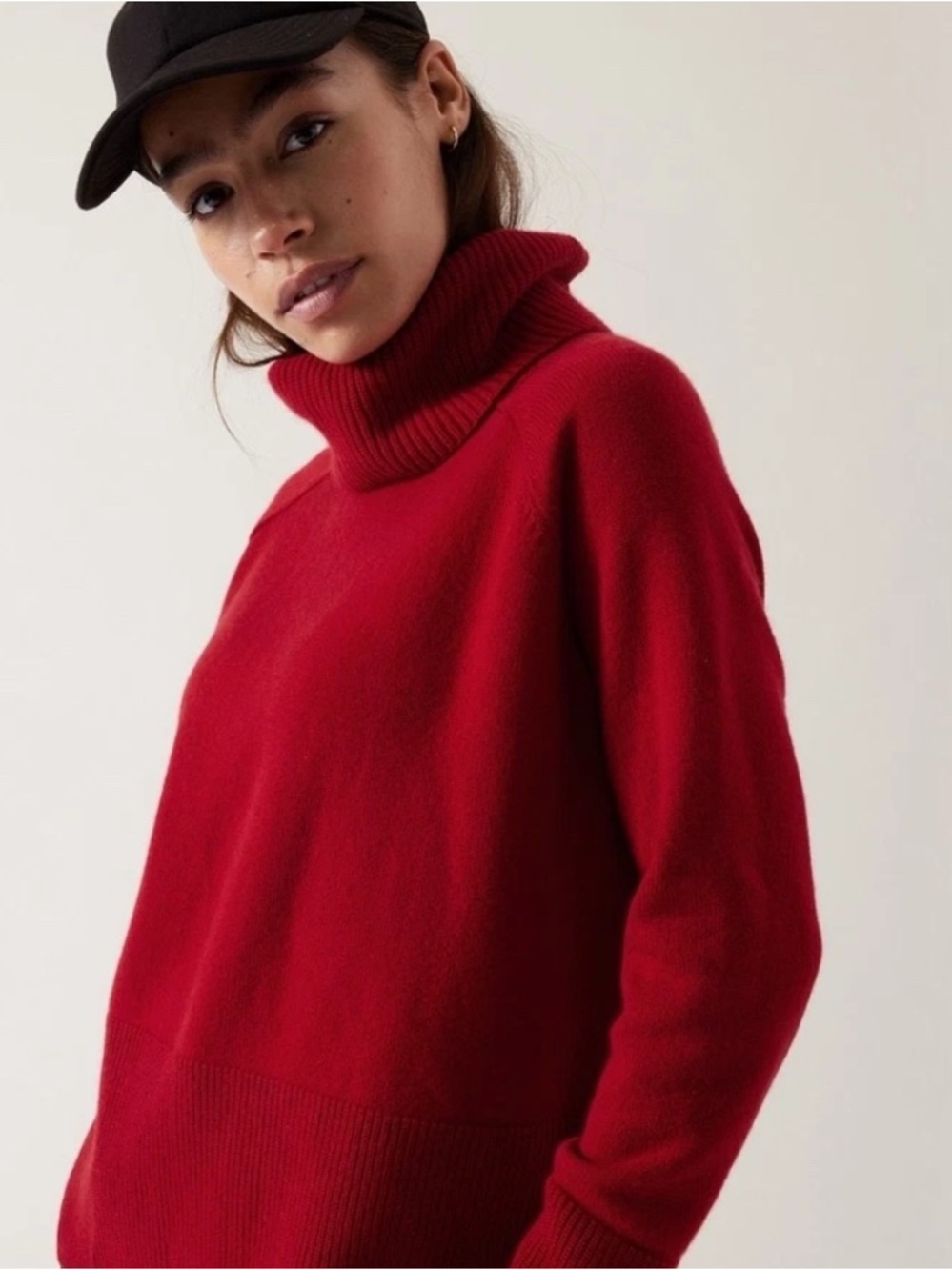 Athleta Alpine Turtleneck Sweater Red Merino Wool Cashmere Cowl Neck Women’s